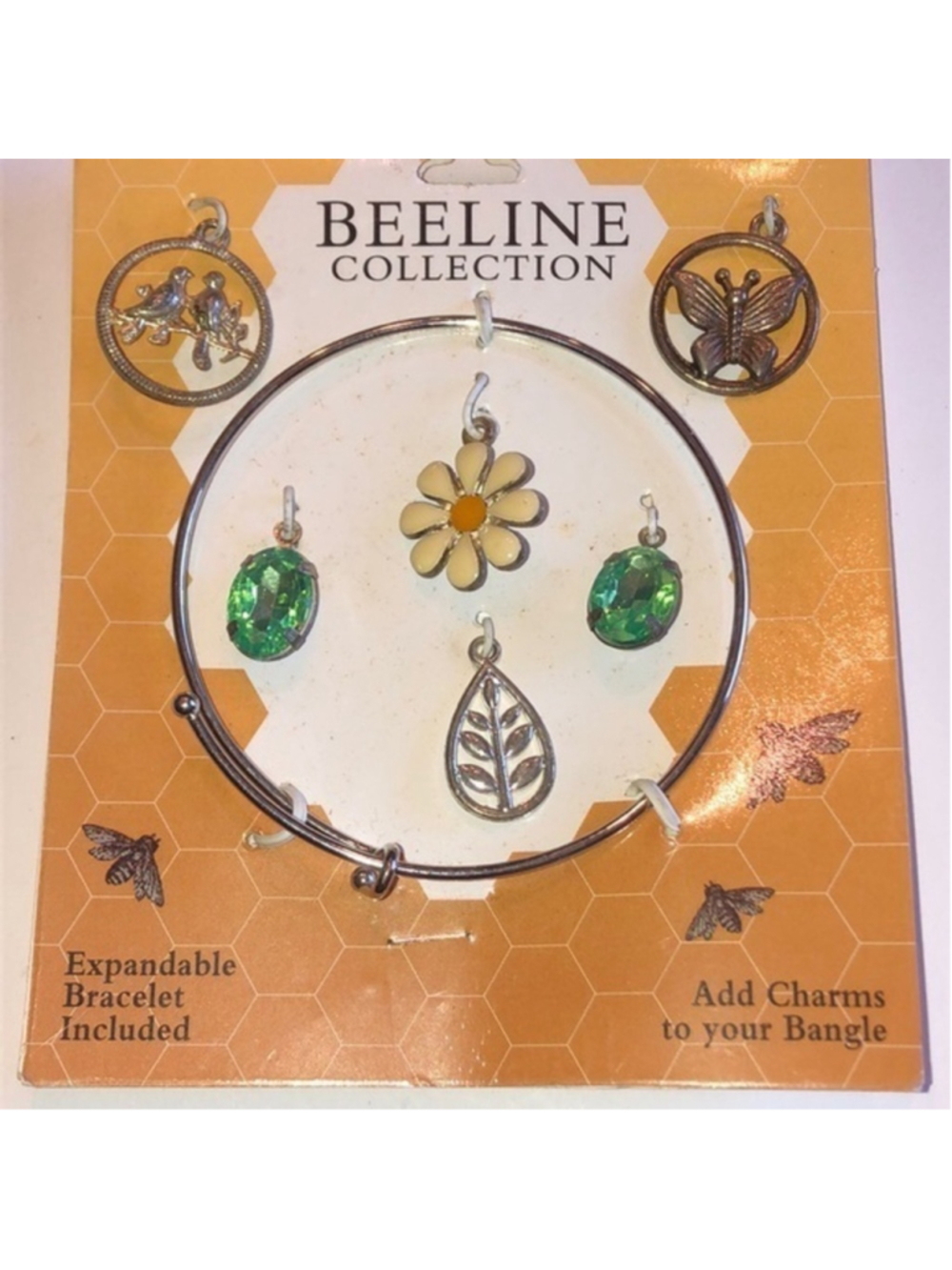 Beeline Collection Expandable Flower Butterfly Green CZ Charm Bracelet